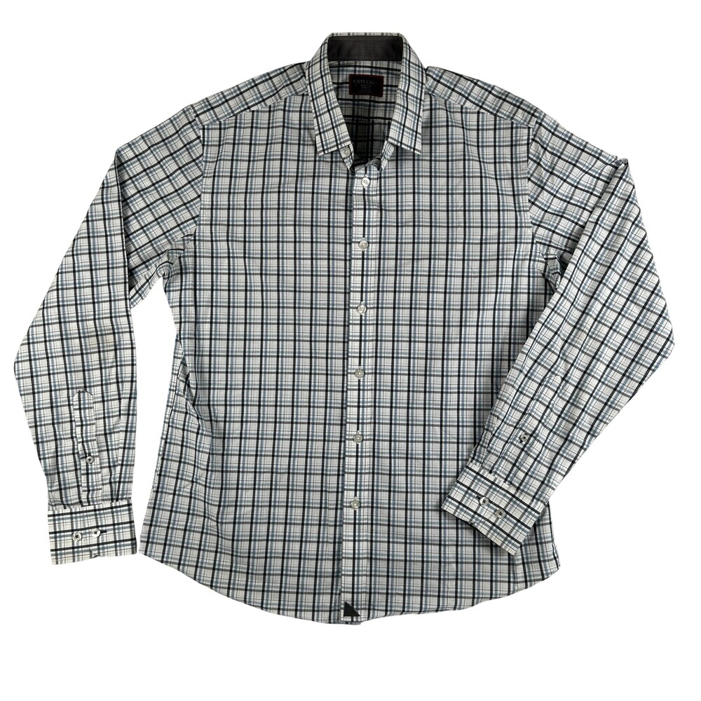 UNTUCKit Shirt Mens Medium White Plaid Long Sleeve Button Penley WF Wrinkle Free